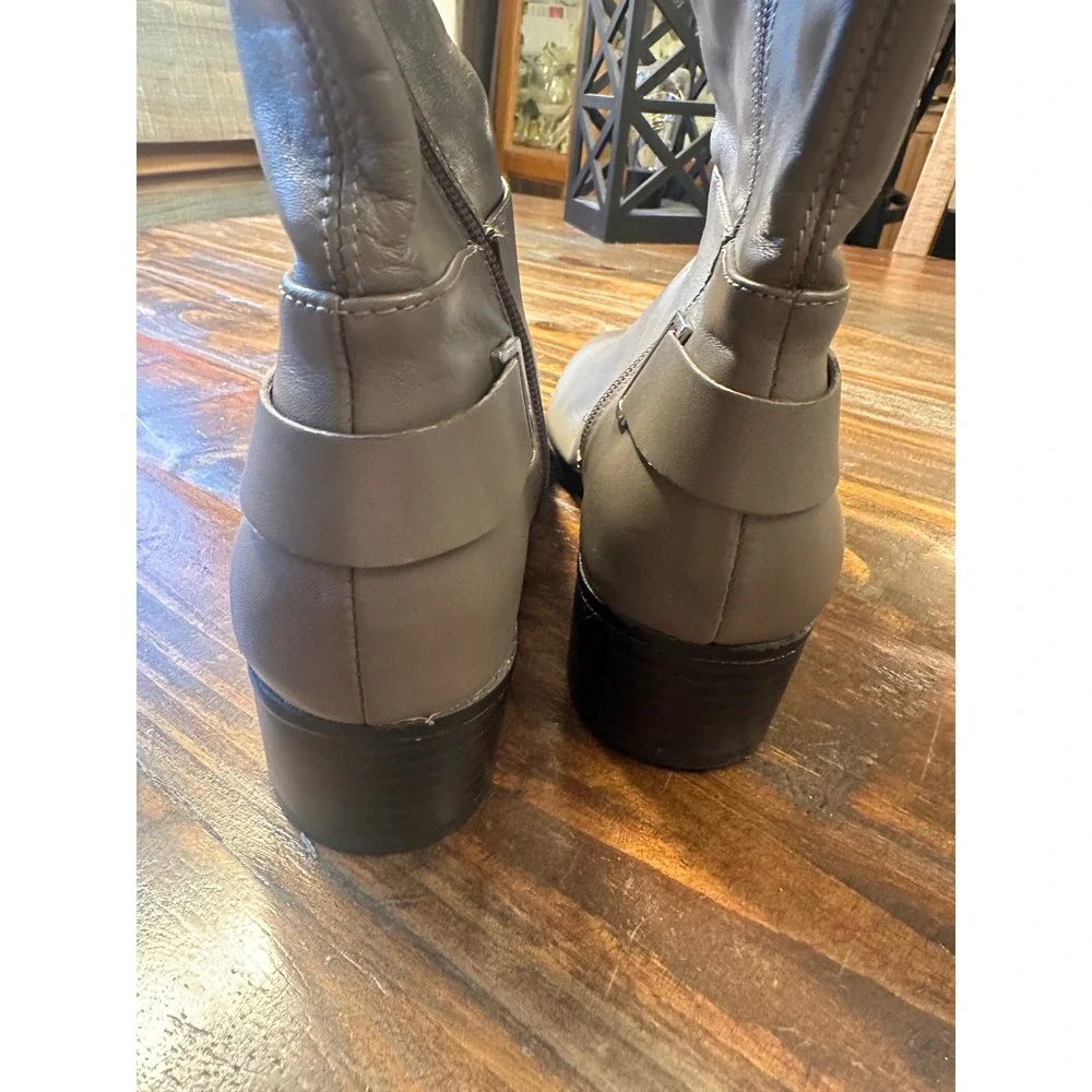 H by Halston Karlie Grey Leather Over the Knee Tall Block Heel Boots‎ 6M
